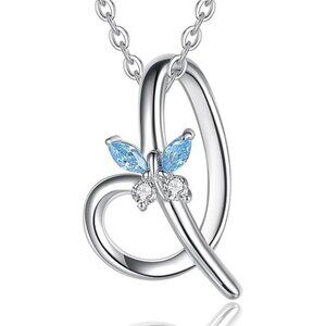 Letter I Silver Butterfly Initial Elegant Necklace 18"
